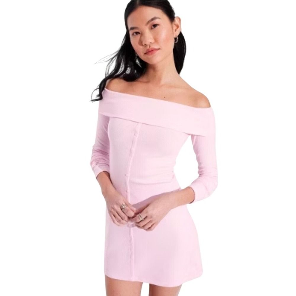 Wild Fable Pink Off The Shoulder Long Sleeve Mini Dress